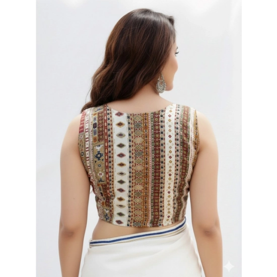 Generic Women's Cambric Cotton V Neck Padded Blouse (White, 38 Ready Size (Self-Alterable 36–40)