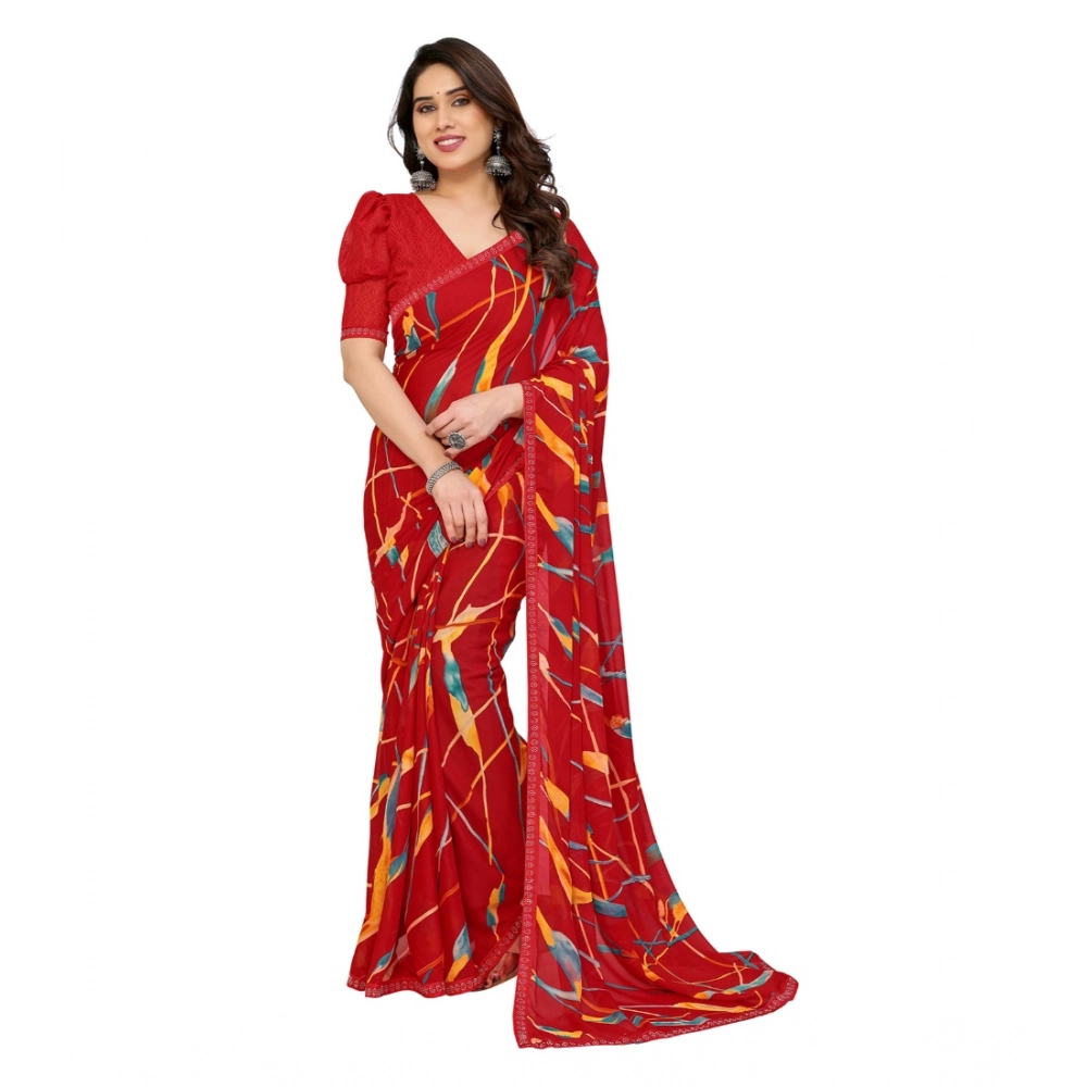 Generic Women's Georgette Printed Saree With Unstitched Blouse 5.5Mtr (Red) Generic Women's Georgette Printed Saree With Unstitched Blouse 5.5Mtr (Red)