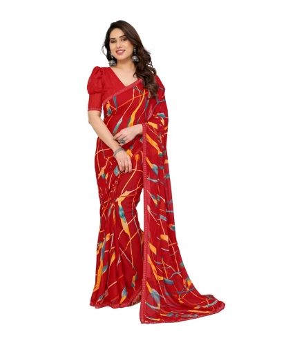 Generic Women's Georgette Printed Saree With Unstitched Blouse 5.5Mtr (Red)