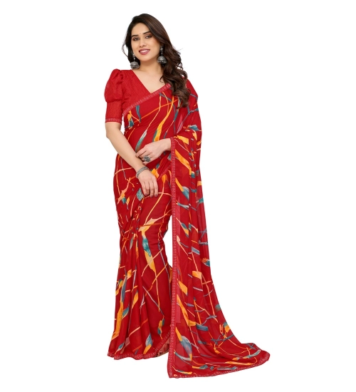 Generic Women's Georgette Printed Saree With Unstitched Blouse 5.5Mtr (Red)