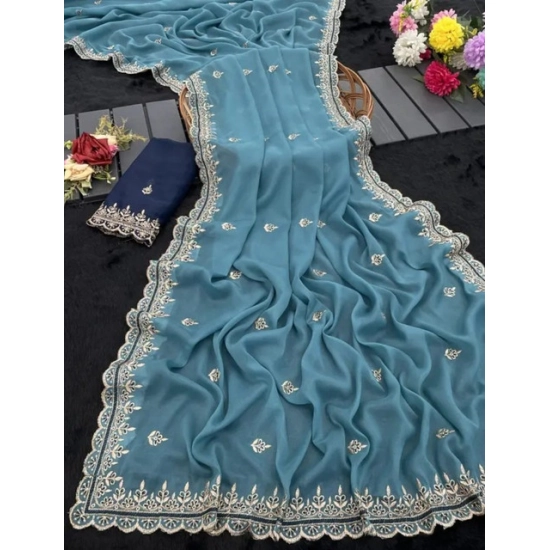 Generic Women's Georgette Embellished Saree With Unstitched Blouse 5.5Mtr (Aqua Blue) Generic Women's Georgette Embellished Saree With Unstitched Blouse 5.5Mtr (Aqua Blue)