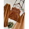 Generic Women's Silk Embroidered Sleeveless Round Kurti With Palazzo Pant and Dupatta Set (Brown) Generic Women's Silk Embroidered Sleeveless Round Kurti With Palazzo Pant and Dupatta Set (Brown)