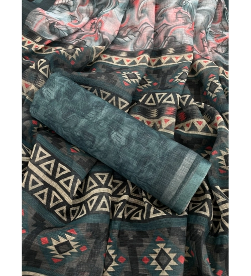 Generic Women's Linen Cotton Printed Saree With Unstitched Blouse 5.5Mtr (Blue) Generic Women's Linen Cotton Printed Saree With Unstitched Blouse 5.5Mtr (Blue)