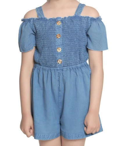 Generic Girl's Rayon Solid Sleeveless Jumpsuit (Blue)