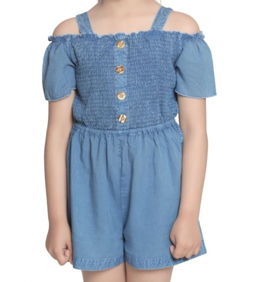 Generic Girl's Rayon Solid Sleeveless Jumpsuit (Blue)