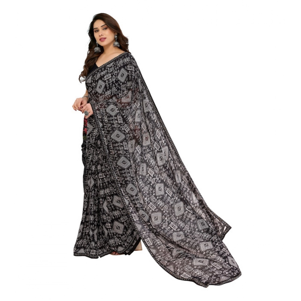 Generic Women's Georgette Printed Saree With Unstitched Blouse 5.5Mtr (Black) Generic Women's Georgette Printed Saree With Unstitched Blouse 5.5Mtr (Black)