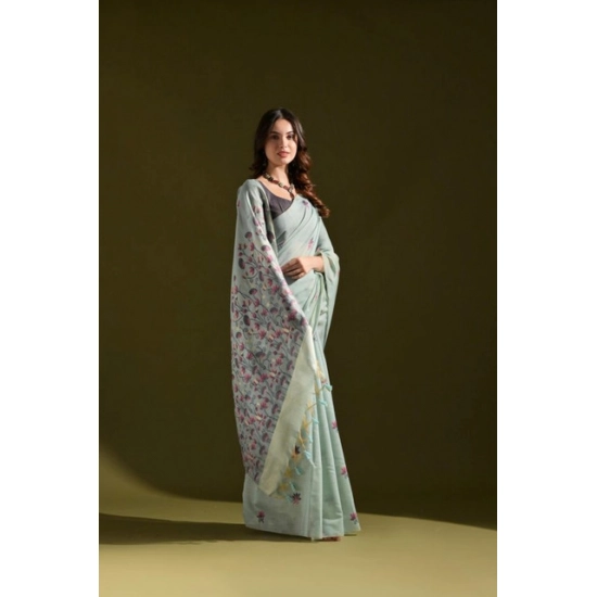 Generic Women's Blended_Cotton Floral Saree With Unstitched Blouse 5.5Mtr (Aqua_Blue) Generic Women's Blended_Cotton Floral Saree With Unstitched Blouse 5.5Mtr (Aqua_Blue)