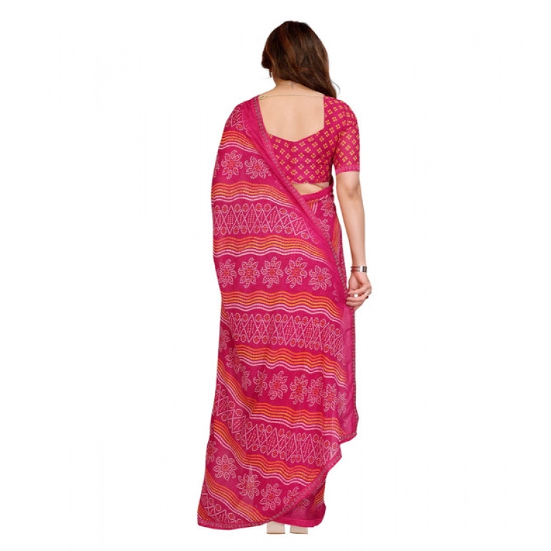 Women's Georgette Printed Saree With Unstitched Blouse 5.5Mtr (Pink)