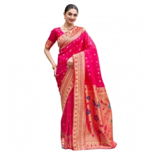 Generic Women's Silk Blend Zari Woven Saree With Unstitched Blouse 5.5Mtr (Red)