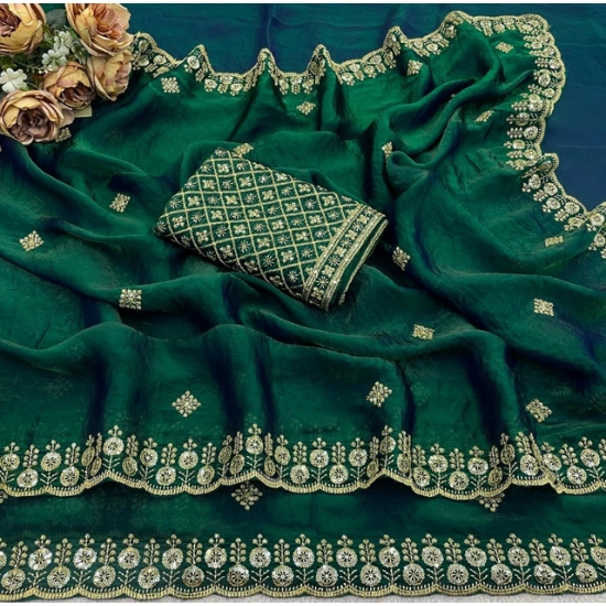 Generic Women's Satin Embellished Saree With Unstitched Blouse 5.5Mtr (Green) Generic Women's Satin Embellished Saree With Unstitched Blouse 5.5Mtr (Green)