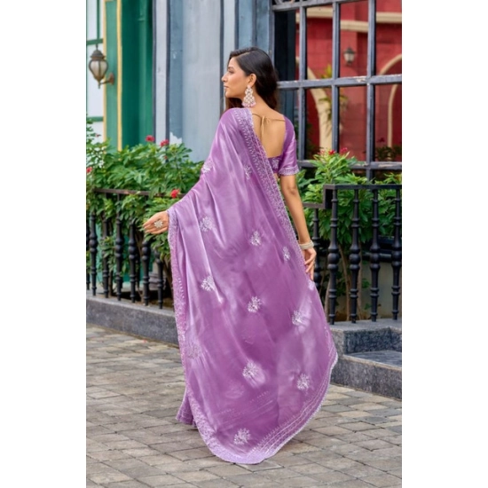 Generic Women's Faux Shimmer Floral Ready to wear Saree With Unstitched Blouse 5.5Mtr (Lavender) Generic Women's Faux Shimmer Floral Ready to wear Saree With Unstitched Blouse 5.5Mtr (Lavender)
