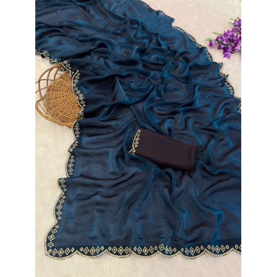 Generic Women's Satin Embellished Saree With Unstitched Blouse 5.5Mtr (Navy) Generic Women's Satin Embellished Saree With Unstitched Blouse 5.5Mtr (Navy)
