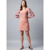 Generic Women's Polyester Lycra And Organza Floral Balloon Sleeve Dress (Pink)