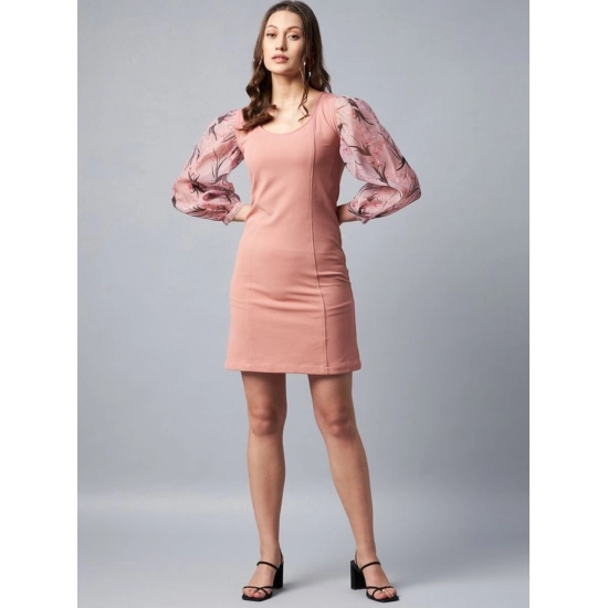 Generic Women's Polyester Lycra And Organza Floral Balloon Sleeve Dress (Pink) Generic Women's Polyester Lycra And Organza Floral Balloon Sleeve Dress (Pink)
