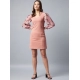 Generic Women's Polyester Lycra And Organza Floral Balloon Sleeve Dress (Pink) Generic Women's Polyester Lycra And Organza Floral Balloon Sleeve Dress (Pink)