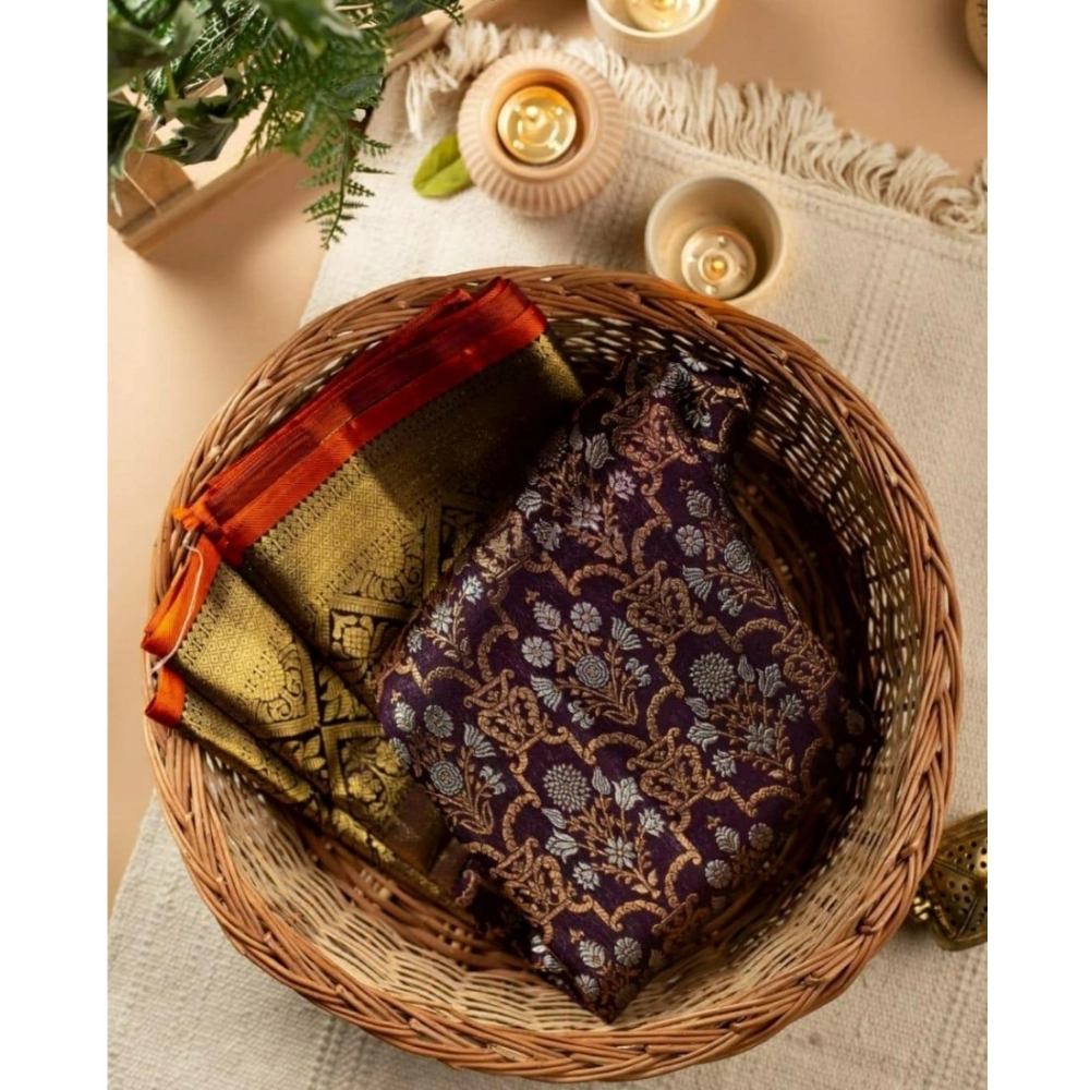 Generic Women's Soft Litchi Silk Jacquard Work Saree With Unstitched Blouse 5.5Mtr (Purple) Generic Women's Soft Litchi Silk Jacquard Work Saree With Unstitched Blouse 5.5Mtr (Purple)