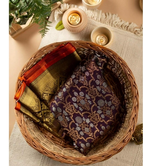 Generic Women's Soft Litchi Silk Jacquard Work Saree With Unstitched Blouse 5.5Mtr (Purple)