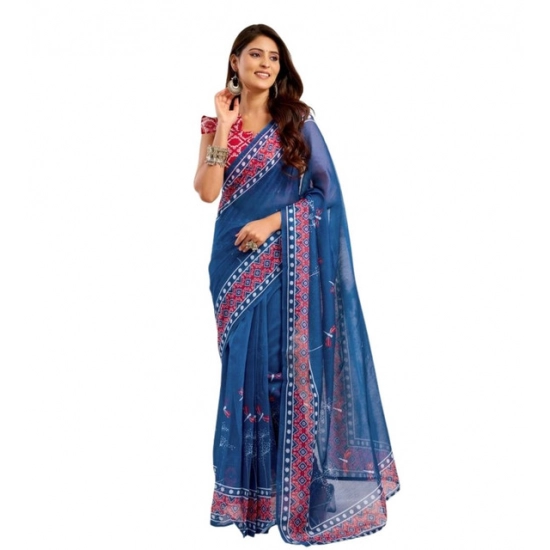 Generic Women's Faux Linen Floral Print Ready to wear Saree With Unstitched Blouse 5.5Mtr (Blue) Generic Women's Faux Linen Floral Print Ready to wear Saree With Unstitched Blouse 5.5Mtr (Blue)