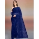 Generic Women's Net Self Design Saree With Unstitched Blouse 5.5Mtr (Navy Blue)