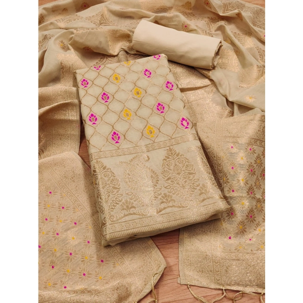 Generic Women's Banarasi Silk Printed Unstitched Salwar Suit Material With Dupatta (Cream, 3Mtrs) Generic Women's Banarasi Silk Printed Unstitched Salwar Suit Material With Dupatta (Cream, 3Mtrs)