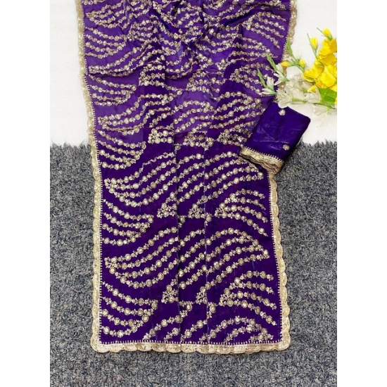 Generic Women's Satin Embellished Saree With Unstitched Blouse 5.5Mtr (Purple) Generic Women's Satin Embellished Saree With Unstitched Blouse 5.5Mtr (Purple)