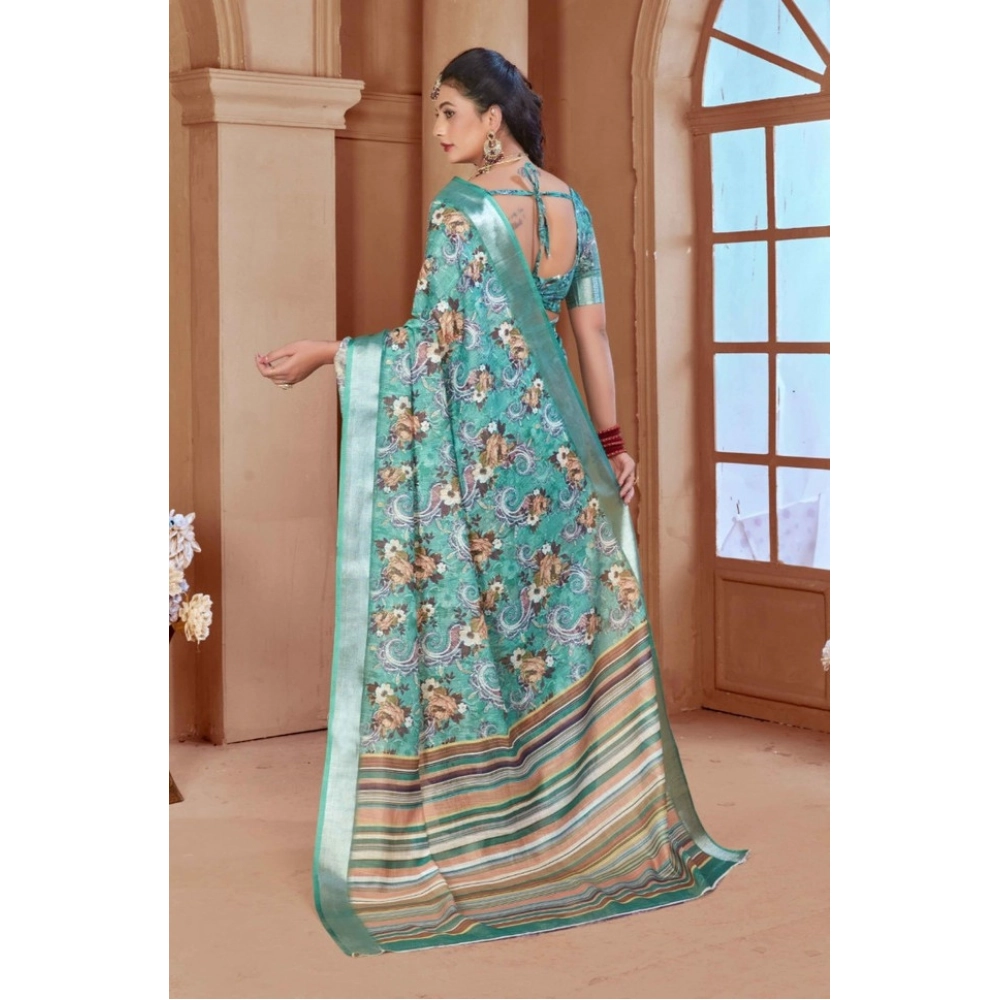 Generic Women's Printed Cotton Linen Saree withPrinted Saree With Unstitched Blouse (Mint Green, 5-6Mtrs) Generic Women's Printed Cotton Linen Saree withPrinted Saree With Unstitched Blouse (Mint Green, 5-6Mtrs)