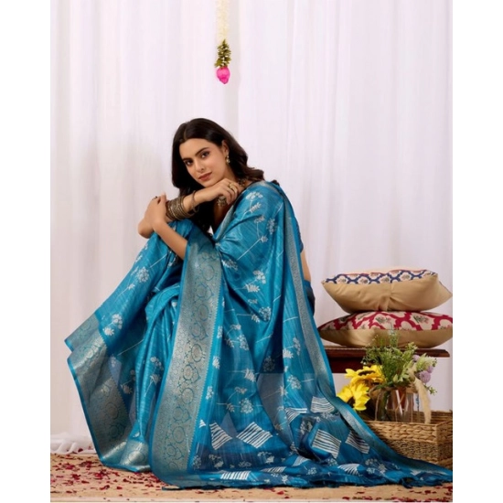 Generic Women's Faux_Banarasi_Silk Woven Saree With Unstitched Blouse 5.5Mtr (Turquoise)