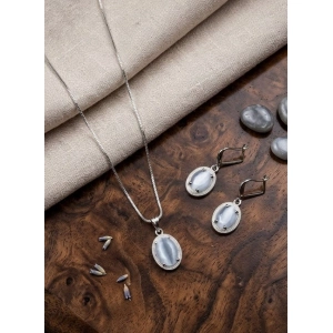 Generic Women's Brass Silver Plated Pendant Set (Grey)