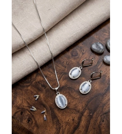 Generic Women's Brass Silver Plated Pendant Set (Grey)