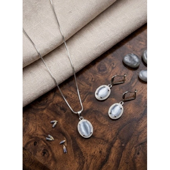 Generic Women's Brass Silver Plated Pendant Set (Grey)