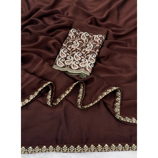 Generic Women's Chiffon Embroidered Saree With Unstitched Blouse 5.5Mtr (Brown) Generic Women's Chiffon Embroidered Saree With Unstitched Blouse 5.5Mtr (Brown)