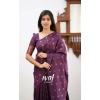 Generic Women's Soft Lichi Silk Printed Saree With Unstitched Blouse 5.5Mtr (Purple)