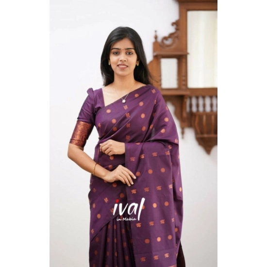 Generic Women's Soft Lichi Silk Printed Saree With Unstitched Blouse 5.5Mtr (Purple)