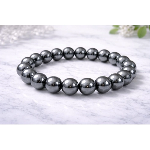 Generic Natural Crystal 8mm Hematite Bracelet (Grey)