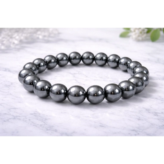 Generic Natural Crystal 8mm Hematite Bracelet (Grey)