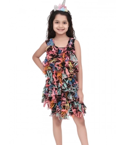 Generic Girl's Chiffon Ruffled Sleeveless Dress (Black)