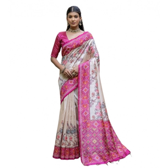 Generic Women's Faux_Tussar Floral Jal With Patola Print Saree With Unstitched Blouse 5.5Mtr (Pink) Generic Women's Faux_Tussar Floral Jal With Patola Print Saree With Unstitched Blouse 5.5Mtr (Pink)