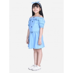 Generic Girl's Denim Solid Cold Shoulder Top and Skirt Set (Light Blue)