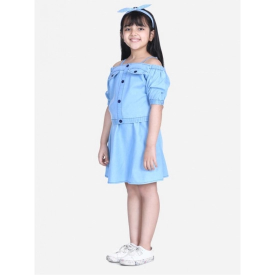 Generic Girl's Denim Solid Cold Shoulder Top and Skirt Set (Light Blue) Generic Girl's Denim Solid Cold Shoulder Top and Skirt Set (Light Blue)
