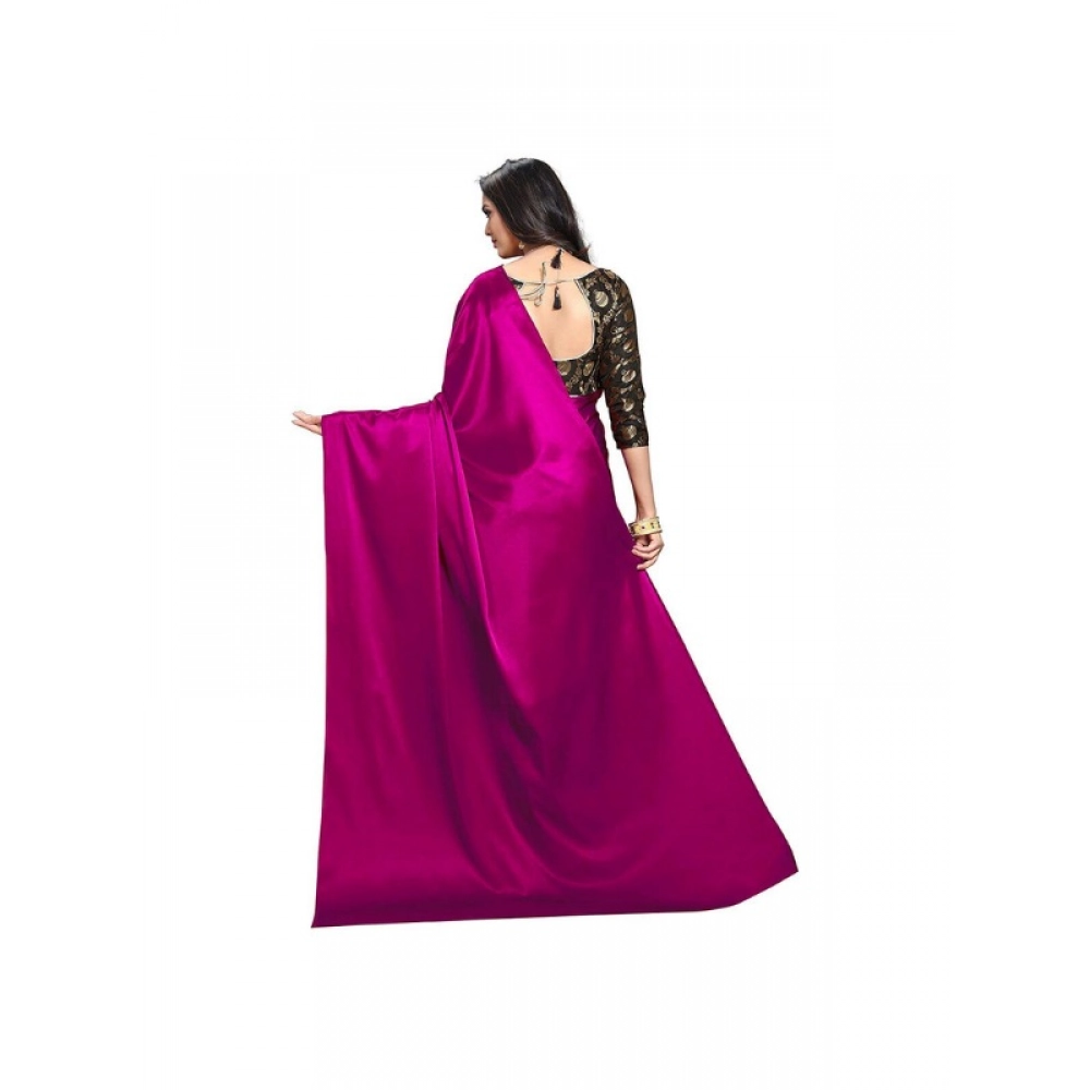 Generic Women's Satin Solid Saree With Unstitched Blouse 5.5Mtr (Magenta) Generic Women's Satin Solid Saree With Unstitched Blouse 5.5Mtr (Magenta)