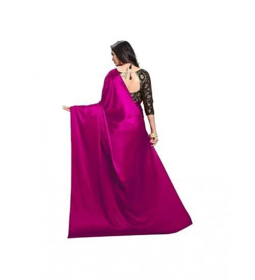 Generic Women's Satin Solid Saree With Unstitched Blouse 5.5Mtr (Magenta)