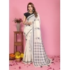 Generic Women's Linen Cotton Printed Saree With Unstitched Blouse 5.5Mtr (Off White)