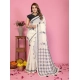 Generic Women's Linen Cotton Printed Saree With Unstitched Blouse 5.5Mtr (Off White)