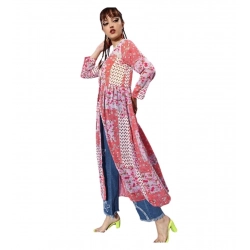 Generic Women's Polyester Floral Long Sleeves Shrug (Pink-Coral)