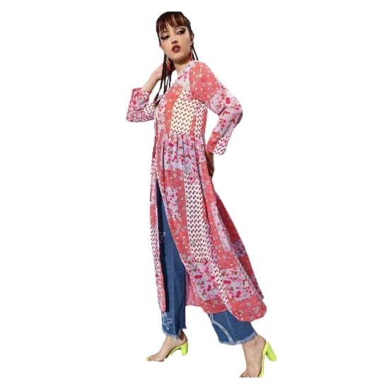 Generic Women's Polyester Floral Long Sleeves Shrug (Pink-Coral) Generic Women's Polyester Floral Long Sleeves Shrug (Pink-Coral)