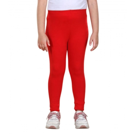 Generic Girl's Cotton Lycra Solid Elasticated Leggings (Red) Generic Girl's Cotton Lycra Solid Elasticated Leggings (Red)