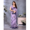 Generic Women's Linen Cotton  Printed Saree With Unstitched Blouse 5.5Mtr (Purple)
