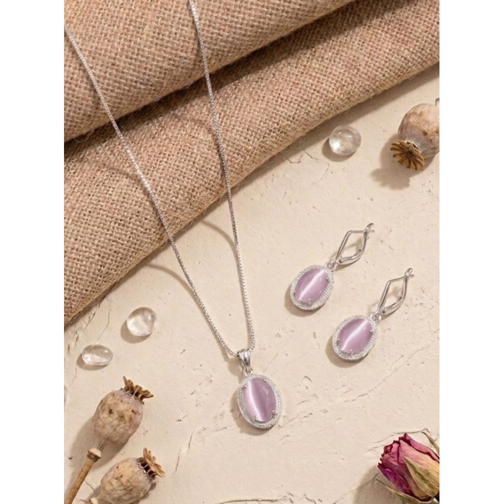 Generic Women's Brass Silver Plated Pendant Set (Pink) Generic Women's Brass Silver Plated Pendant Set (Pink)