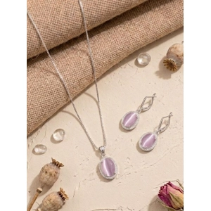 Generic Women's Brass Silver Plated Pendant Set (Pink)