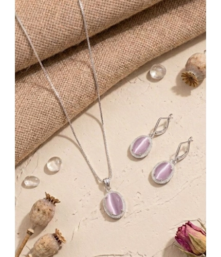 Generic Women's Brass Silver Plated Pendant Set (Pink)